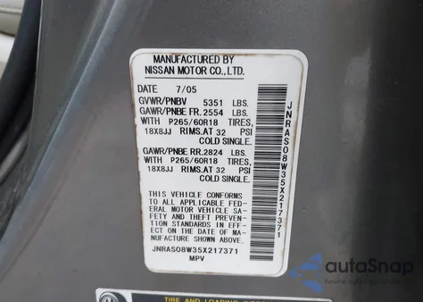 2005 Infiniti Fx35 из США, поврежденный, VIN JNRAS08W35X217371